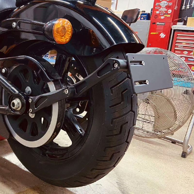 Adjustable license plate holder for Softail M8