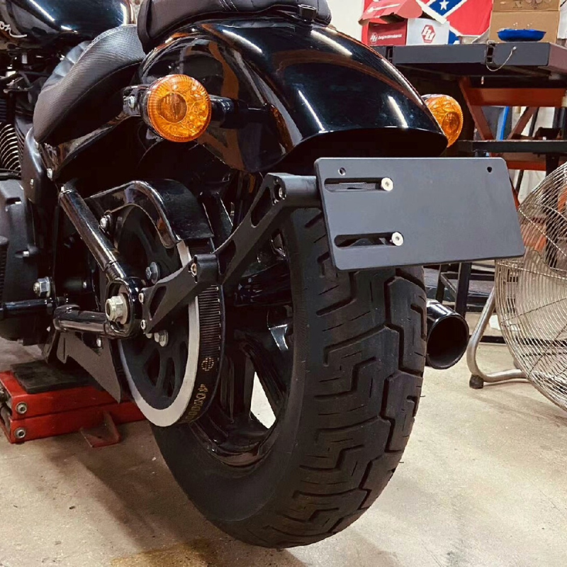 Adjustable license plate holder for Softail M8