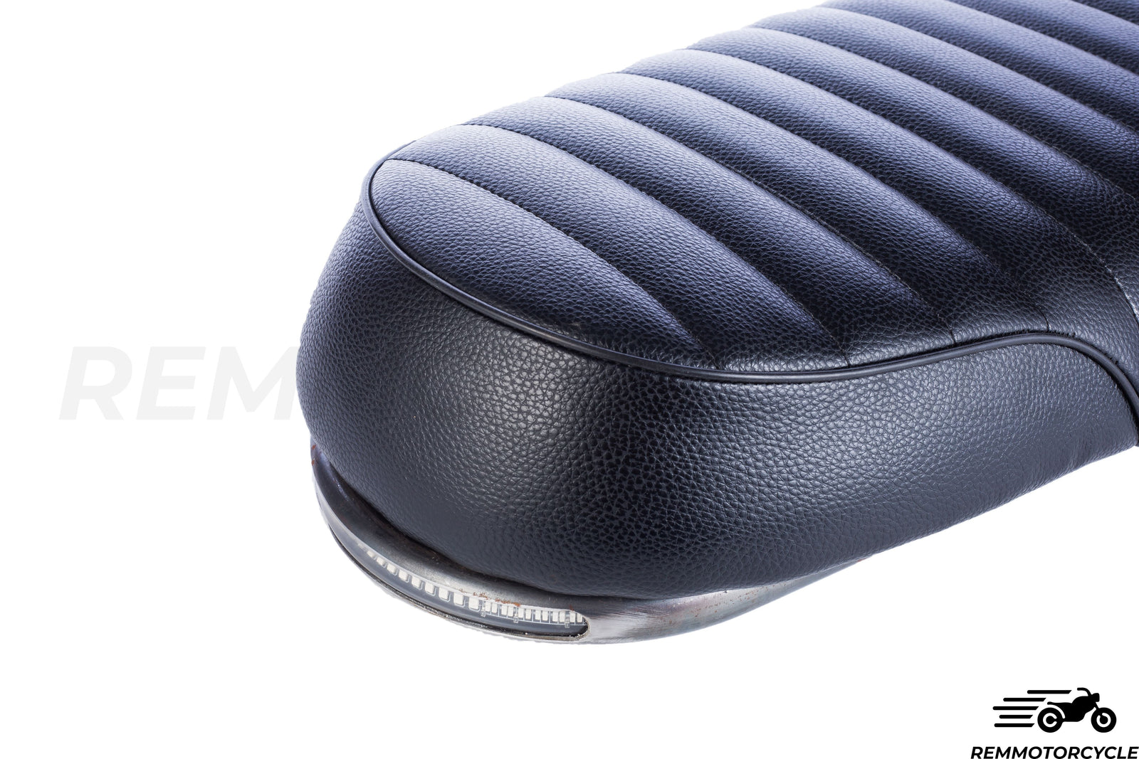 Motorcycle Seat Black + Long Flat Buckle + Integrated LED Strip