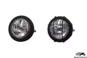 Motorcycle Headlight with LED Rings and Approved Grille