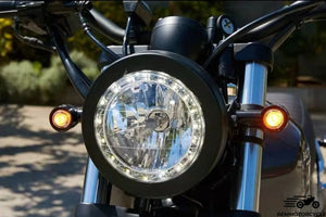 Motorcycle Headlight with LED Rings and Approved Grille