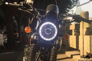 Motorcycle Headlight with LED Rings and Approved Grille