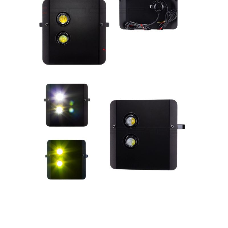 Universal Scrambler headlight plate with LED bulbs