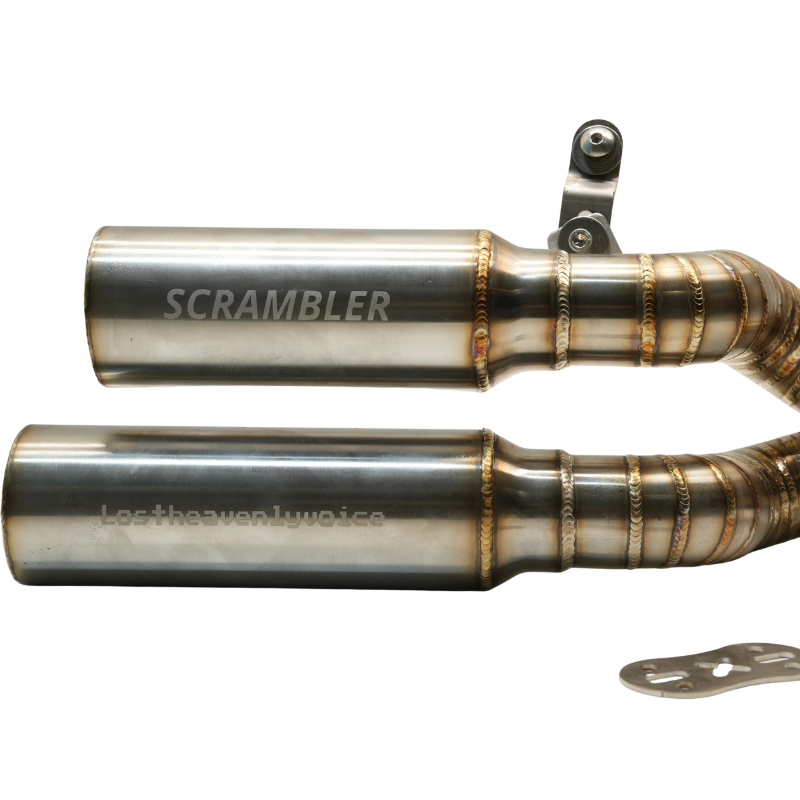 Scrambler 800 mid‑rear performance exhaust, 304 stainless, silver