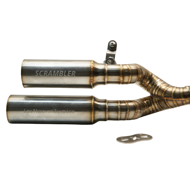 Scrambler 800 mid‑rear performance exhaust, 304 stainless, silver