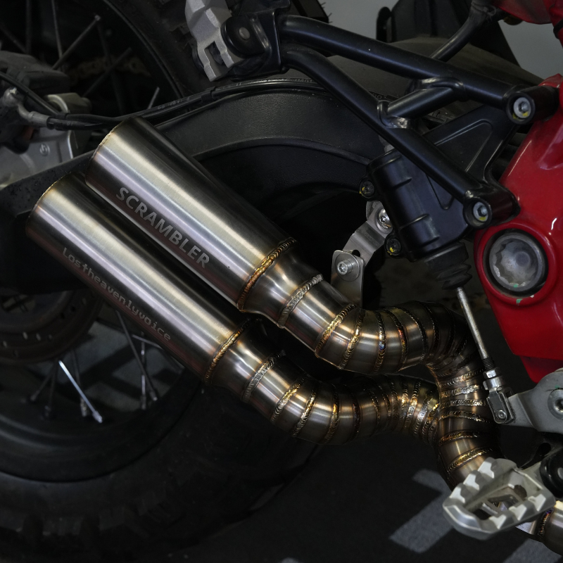 Scrambler 800 mid‑rear performance exhaust, 304 stainless, silver