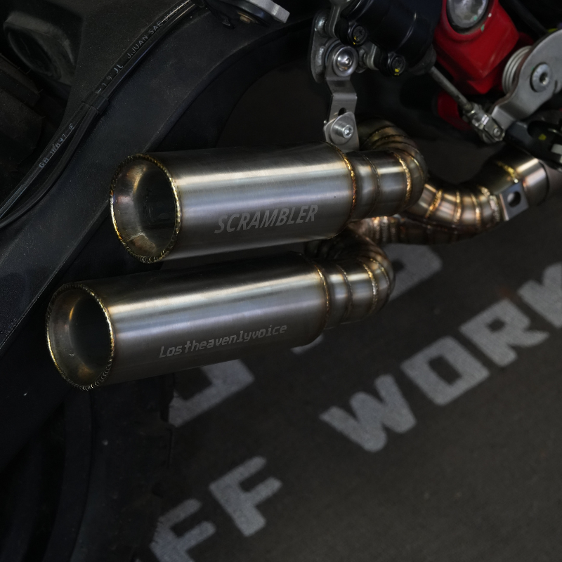Scrambler 800 mid‑rear performance exhaust, 304 stainless, silver