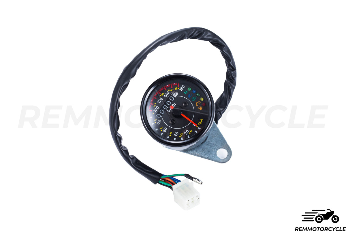 Universal Motorcycle Speedometer Km/h Black or Chrome 5 Indicators