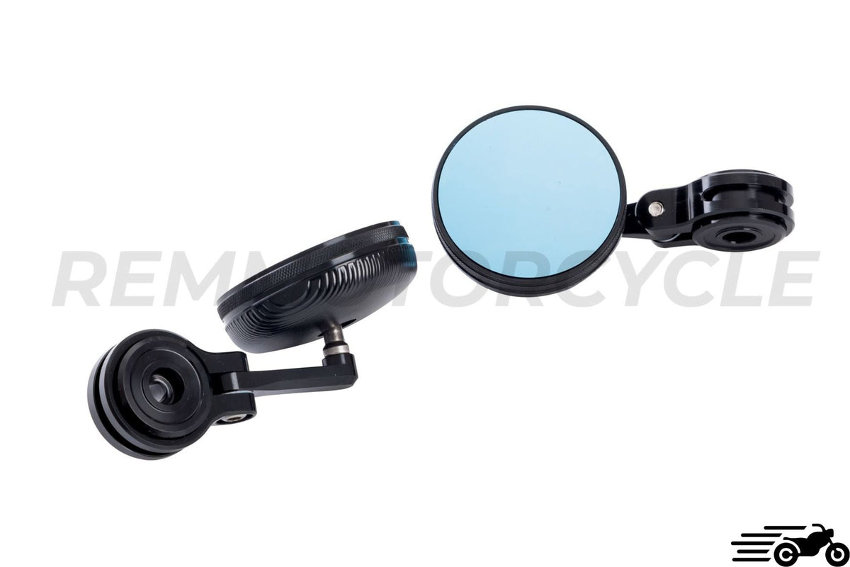 Pair of Black Round Handlebar End Mirrors 22 mm CNC