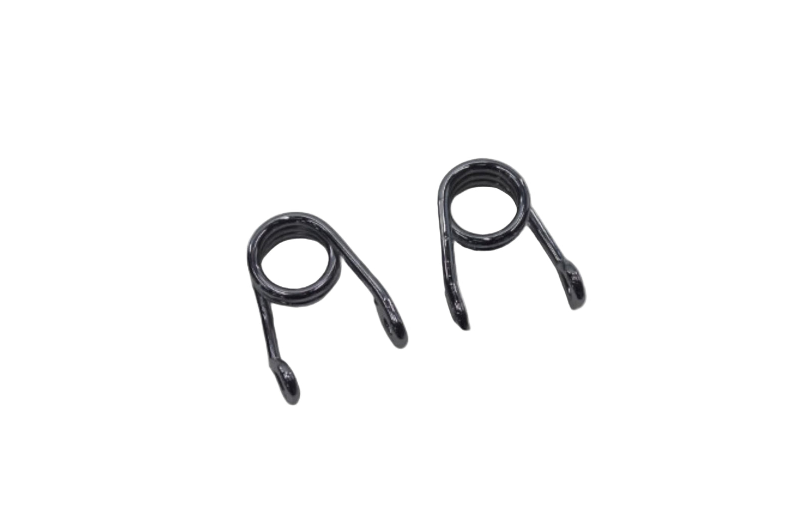 Two universal clamp-type springs for motorcycle seats, one black and one chrome, displayed on a white background.