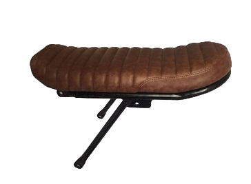 Rear frame and seat assembly for BMW motorcycles, featuring a brown quilted seat and a black steel frame with LED lights.