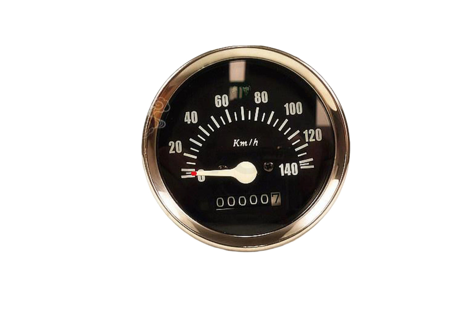 Speedometer km/h Black Circle Chrome 3.34 in (8.5 cm)