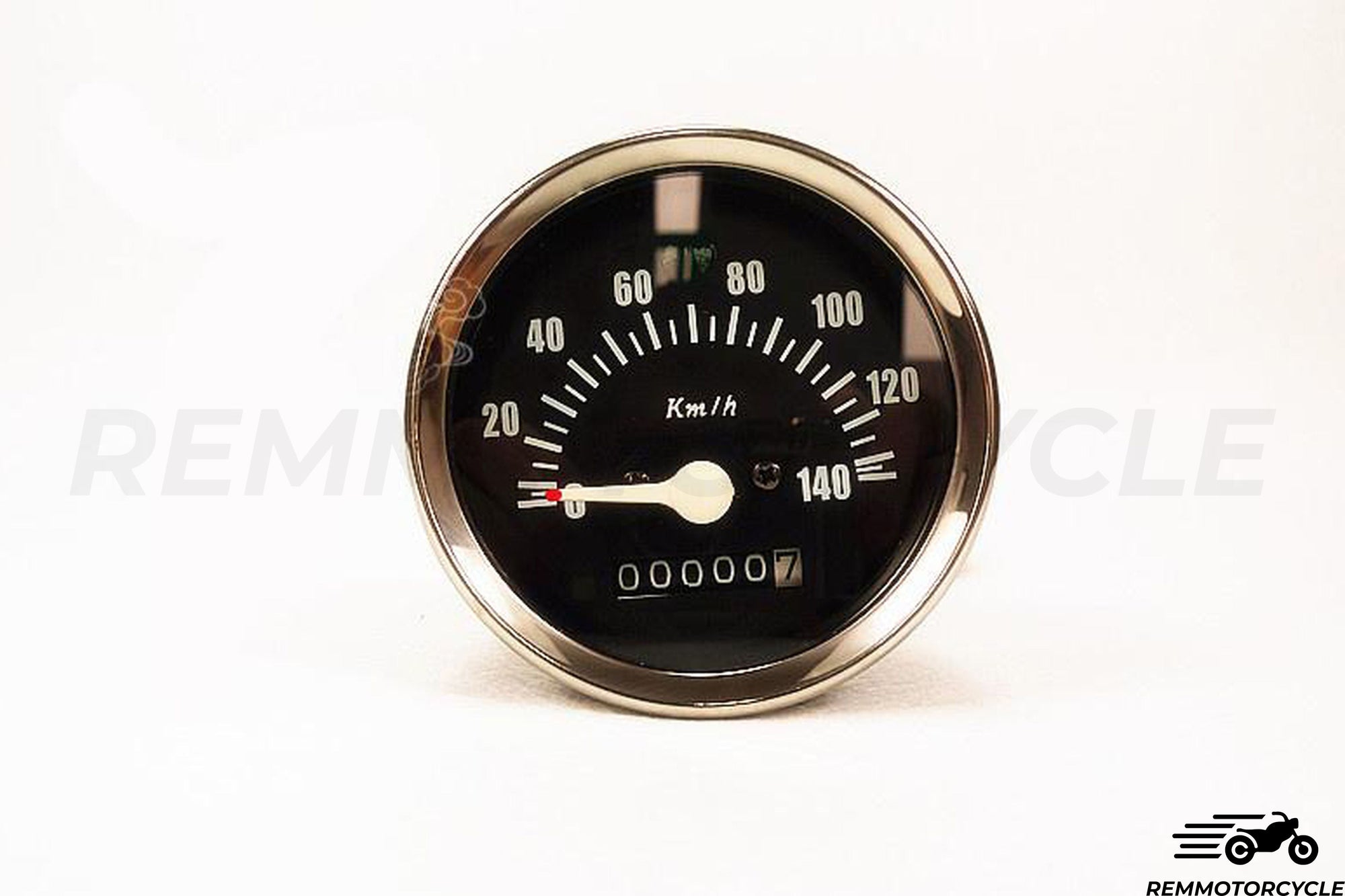 Speedometer km/h Black Circle Chrome 3.34 in (8.5 cm)