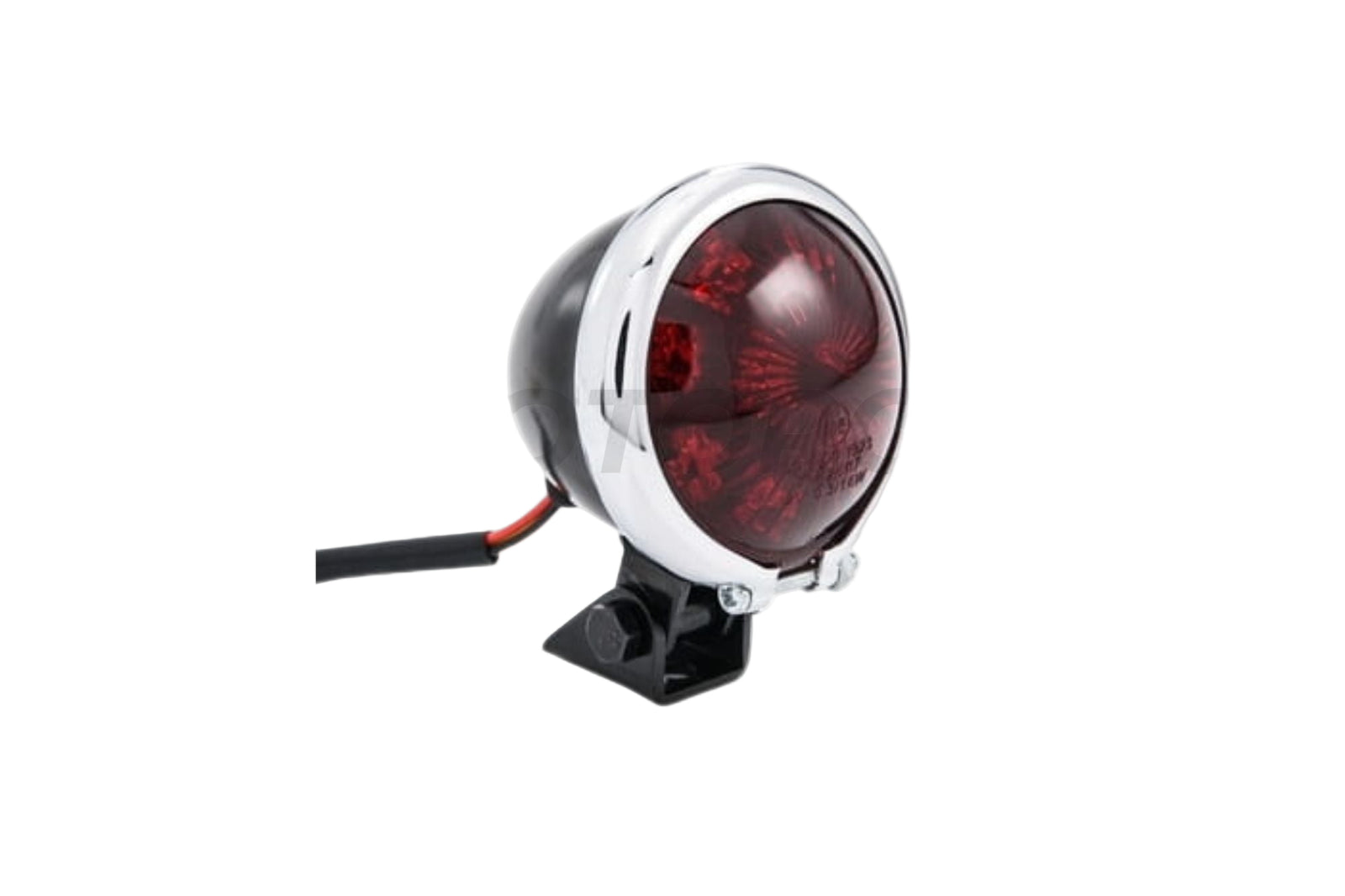 Black LED tail light with a chrome bezel, mounted on a motorcycle to show fit and style.