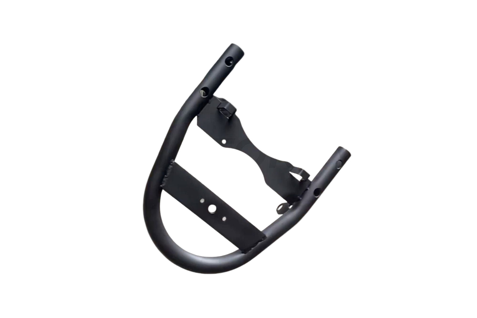 Black painted metal motorcycle frame part, likely a rear frame section for a Brixton Cromwell 1200 motorcycle.