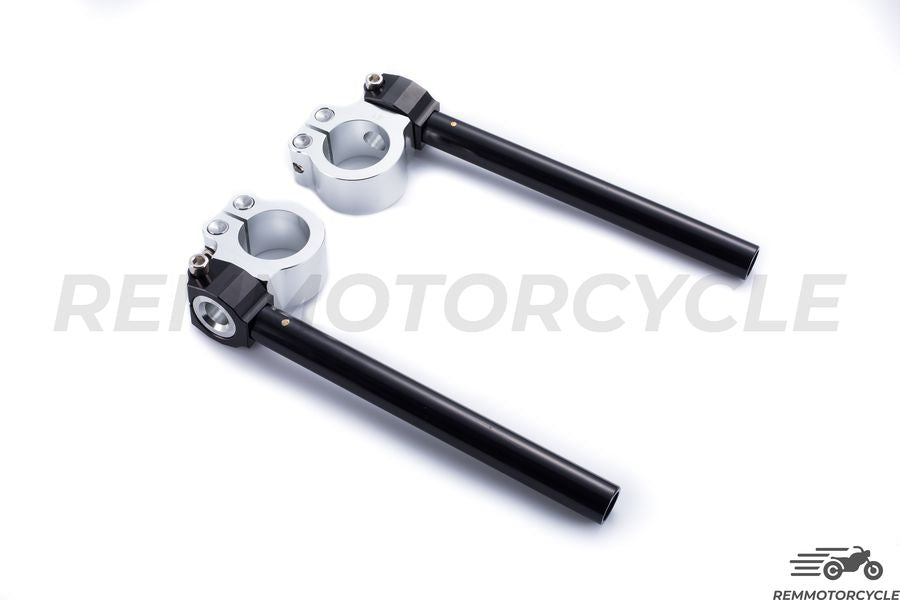 Handlebars CAFE RACER CNC bracelet Black and Silver Fork 1.25 in and 2.08 in (32mm and 53 mm)
