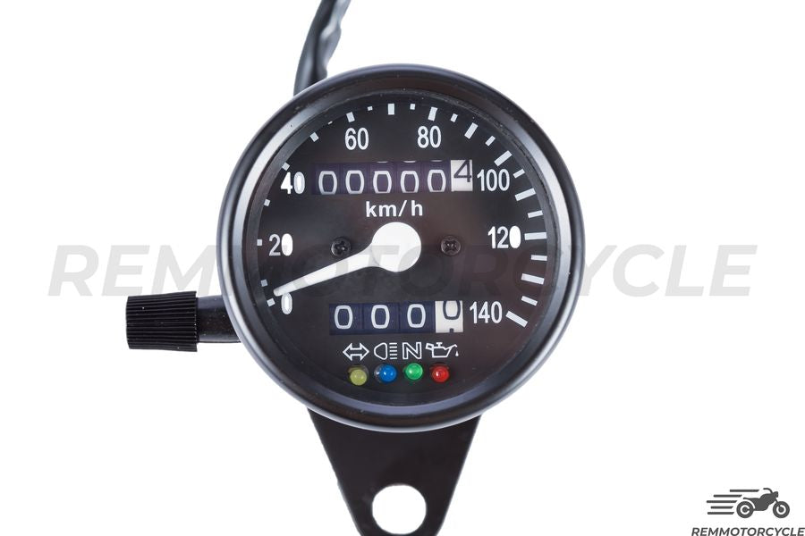 Compteur Moto Cafe Racer Km/h Noir Fond Noir 4 indicateurs