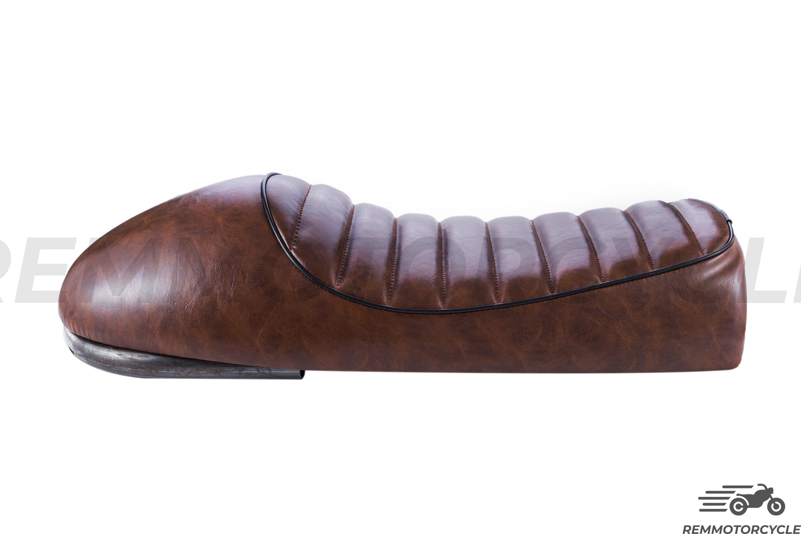 Vintage Brown Motorcycle Seat with Frame Buckle and Integrated LED Lights