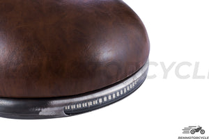 Vintage Brown Motorcycle Seat with Frame Buckle and Integrated LED Lights