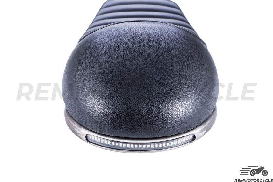 Vintage Black Motorcycle Seat + Short Flat Buckle + LED Strip