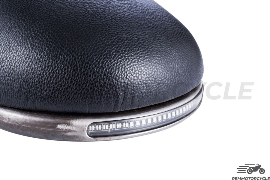 Vintage Black Motorcycle Seat + Short Flat Buckle + LED Strip