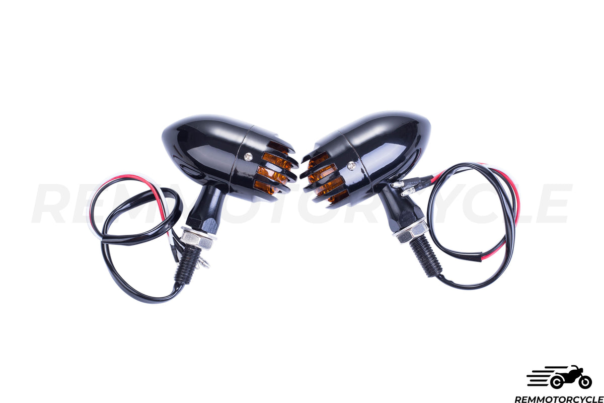 Pair of Metal Turn Signal Lights Black Grid